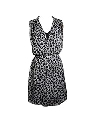 A-line V-neck Elasticized   Waistline Chiffon/Polyester Sheath Sleeveless Animal Print  Dress