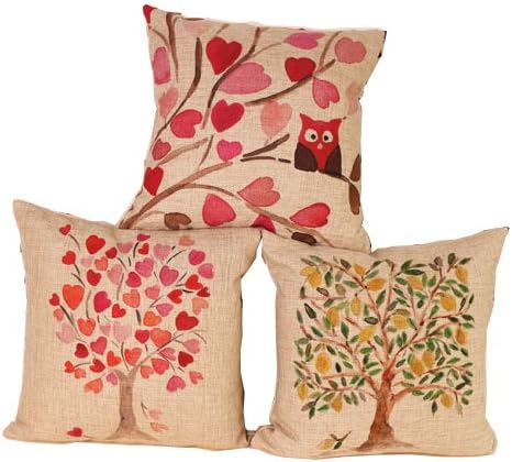 Termichy Cotton Linen Square Thick Throw Pillow Case Cushion Cover in Vintage Printed Map Design 18 Inches (Green Lemon Tree)