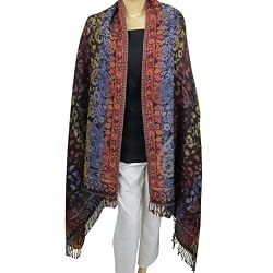 Jamavar Shawl Jacquard Wool Accessory 80 x 40 inches