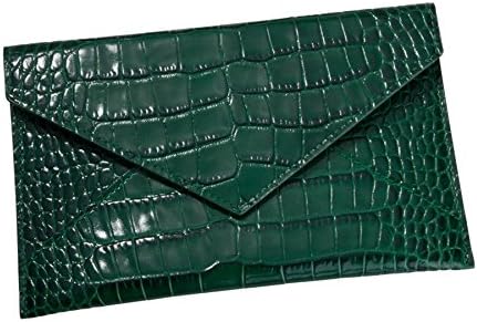 Crocodile Embossed Leather Photo Envelope, Bottle Green, Holds 4x6 Photos