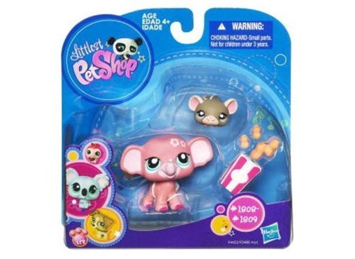 Littlest Pet Shop Pink Elephant #1808 and Mouse #1809 Collector Pets