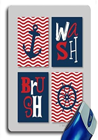 AAA-Customized Rectangle Non-Slip Rubber Mousepad Gaming Mouse Pad Nautical Bathroom Print Art - Bathroom decor - Bathroom art - Anchor. Wheel. Ocean. Sail. Wave. - Navy Blue Red