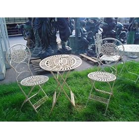 Cream Castiron & Iron Metal Cream Garden Bistro Set t42