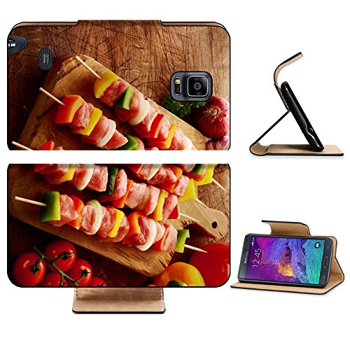 Liili Premium Samsung Galaxy Note 4 Flip Pu Leather Wallet Case IMAGE ID 33635254 Fresh uncooked meat kebabs ready for grilling with colorful red green and yellow sweet pepper onion and tomato arran