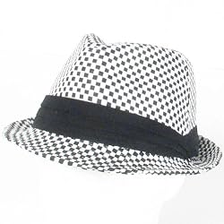 BRAID 3 PLEAT CHECKERED STINGY FEDORA TRILBY HAT BLACK LARGE / EXTRA LARGE
