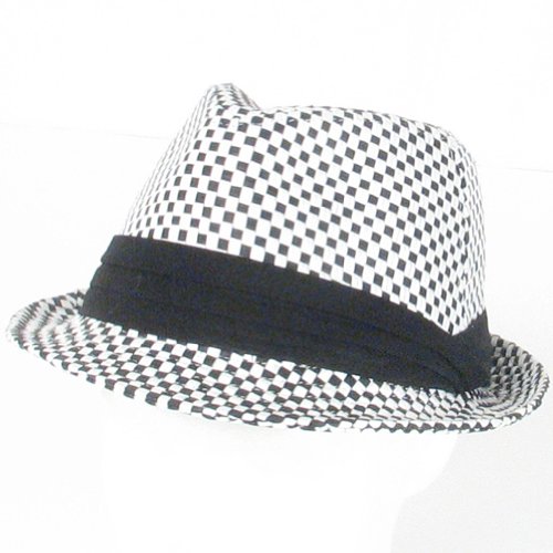 BRAID 3 PLEAT CHECKERED STINGY FEDORA TRILBY HAT BLACK MEDIUM / LARGE