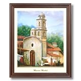 Mexican Mission Market Spanish Landscape Home Decor Wall Picture Cherry Framed Art Print