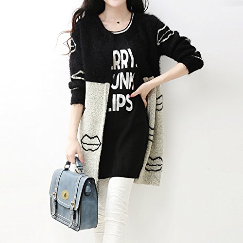 ロング カーディガン ニット モヘア コート リップ柄 カジュアル フェミニン エレガント デート 美脚 秋物 冬物 可愛いスカーフ付き m269