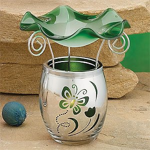 Green Butterfly Electroplated Glass Oil Burner