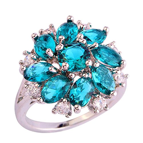 Psiroy 925 Sterling Silver Stunning Created Gorgeous Women's 6mm*6mm Round Cut CZ Green Topaz Filled Ring