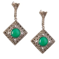 Sterling Silver Onyx Drop-earrings 1.25 Inches