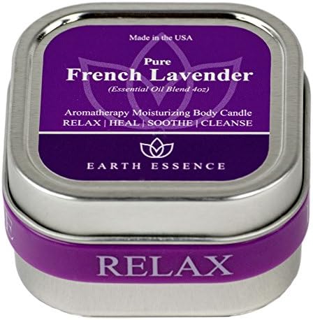Scented (French Lavender) Soy Wax Aromatherapy 4oz Massage Candle in Square Tin - Made in USA - Romantic Candle with Pure Essential Oil and All Natural Ingredients