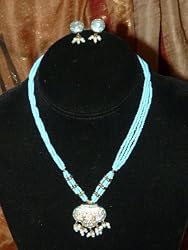 Lakh Kundan Aqua Necklace Jewelry Set Belly Dance/Dangling Earrings(Brand New) Free Shipping