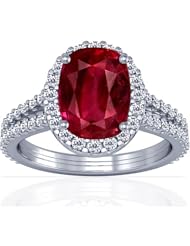 18K White Gold Cushion Cut Ruby Ring With Sidestones