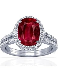 Platinum Cushion Cut Ruby Ring With Sidestones