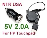 NTK 5V 2.0 A MINI BULLET STYLE CAR CHARGER & USB CABLE COMBO FOR HP TOUCHPAD TABLET 16 GB 32 GBNEW