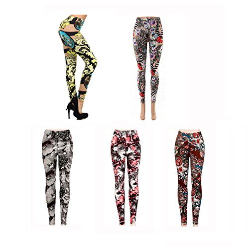 Wholesale Floral Leggings for Women Flower Print Design Pattern, 5-Pack