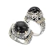 925 Silver & Round Onyx Cabochon Ring with 18k Gold Accents- Sizes 6-8