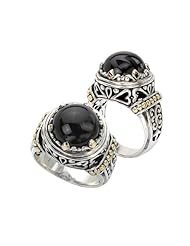 925 Silver & Round Onyx Cabochon Ring with 18k Gold Accents- Sizes 6-8