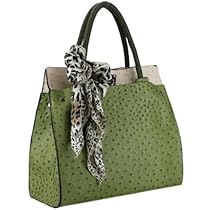 Hot Sale MG Collection DORIT Green / Beige Ostrich Embossed Shoulder Tote Style Handbag