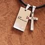 Strong Faith: Two in One Designer Inspired Forever Lover Italian Style Stainless Steel Adult Pendant Cz Diamond Cross Necklace for Uni-sex Chain on a Rubber Cord Gift Boxed J1053