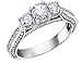 Diamond Engagement Ring and Three Stone Anniversary Ring 1.25 Carat (ctw) in 18K White Gold (Certified)