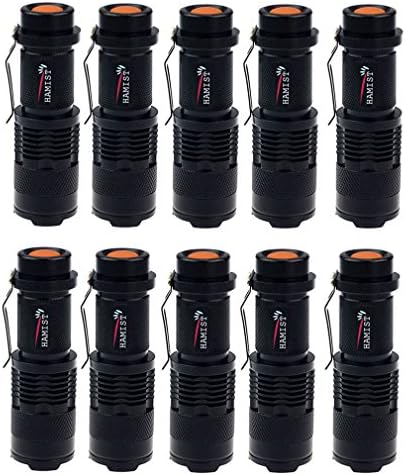 HAMIST Mini Cree Led Flashlight Torch Adjustable Focus Light Lamp Black (Pack of 10)
