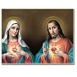 Sacred Hearts of Mary and Jesus - Canvas Transfer Linen Print Wrapped around the Sides - 15.5"x12"x2"