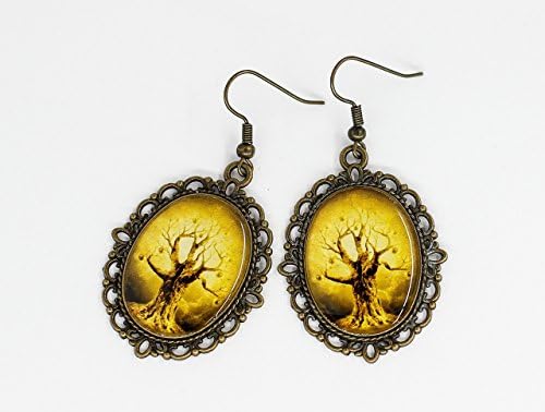 Unique Fashion Vintage Style Golden Apple Tree Nature Photo Print Epoxy Resine Earrings Handmade Jewelry for women Exlusive Pattern design Mothers day gift for mom