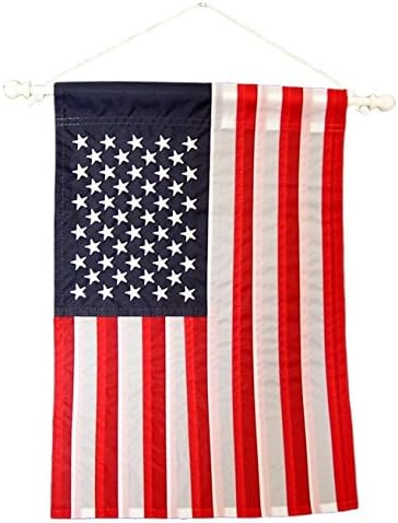 Indoor American Flag Garden Flag with Wooden Rod Holder 12" X 18" (White)