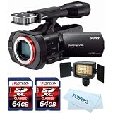 Sony NEX-VG900 Full-Frame Camcorder (Black) + Sony HVL-LE1 LED Video Light + Two 64GB Cards