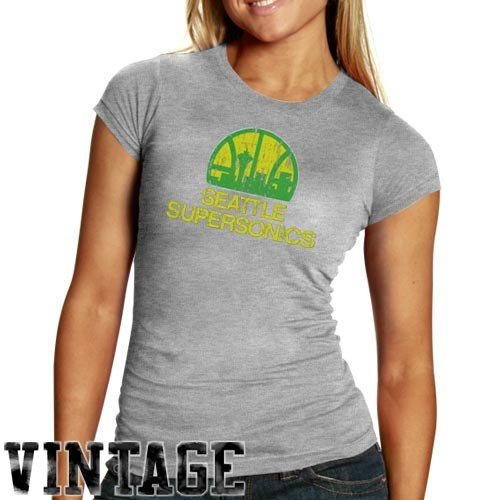Seattle Supersonics Ladies Ash Basic Throwback Logo Triblend T-shirt (Large)