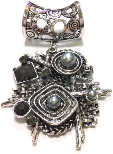 3-6 Day Delivery- DIY Trendy Abstract Contemporary Black with Grey Pearls Interchangeable Scarf Pendant Charm Necklace Accessory Scarf Decoration Medallion Pendant ONLY! Scarf NOT Included