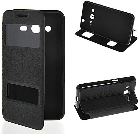 MICNOKEYA [Black] View Window Ultra Thin Flip Cover Folio Case for Samsung Galaxy Core II Dual SIM SM-G355H G355H