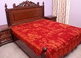 Village of Dreams woven on a Scarlet Reversible Jamawar Bedspread - Pure Wo ....