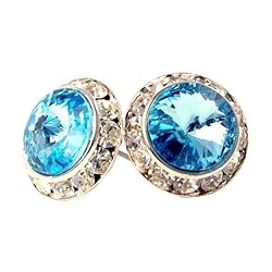 Aqua Swarovski Crystal 15mm Stud Earrings Fashion Jewelry