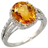 14k White Gold Large Stone Ring, w/ 0.11 Carat Brilliant Cut Diamonds & 4.79 Carats 11x9mm Oval Cut Citrine Stone, 1/2 (12.5mm) wide