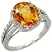 14 Karat Weissgold Grosser Steinen Ring, mit 0.11 Karat Brilliantschliff Diamanten & 4.79 Karat 11x9mm Ovalschliff Citrin Stein, (12.5mm) breit