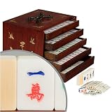 Chinese Bone and Bamboo Vintage Style Mahjong in Five Layer Rosewood Box