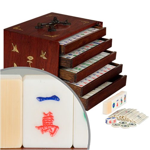 Childrens Toyshop  Toys : Chinese Bone and Bamboo Vintage Style Mahjong in Five Layer Rosewood Box