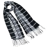 100% Viscose Men's Box Plaid Fringed Long Scarf - Various Colors Available