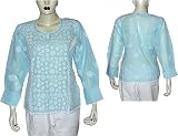 Womens Top Kurti India dress Fashion This Summer Chikan Embroidery Size L