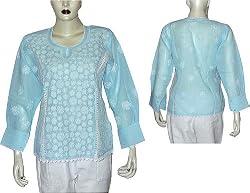 Womens Top Kurti India dress Fashion Chikan Embroidery Size M (ctop407)