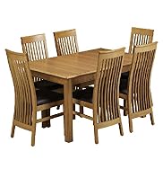 Lichfield Extending Dining Table & 6 Leather Seat Slat-Back Chairs Set