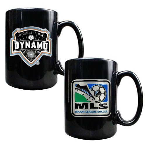 Houston Dynamo MLS 2pc Black Ceramic Mug Set - Primary Team Logo & MLS Logo