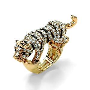 14k Gold-Plated Multi-Crystal Tiger Stretch Ring Expandable Sizes