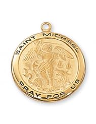 14K Gold over Solid .925 Sterling Silver St. Saint Michael the Archangel 3/4" w/18" Chain