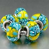 Pugster 5 Blue Yellow Flower Murano Glass Beads Fit Pandora Charm Bracelet (include Bracelet)