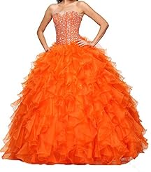 A-line Strapless Lace-Up Beaded Full Length  Organza  Ball Gown Prom Dress/Quinceanera Dress 