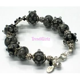 ONE OF A KIND LAMPWORK GLASS BEADS STERLING SILVER BRACELET (Midnights Dream)